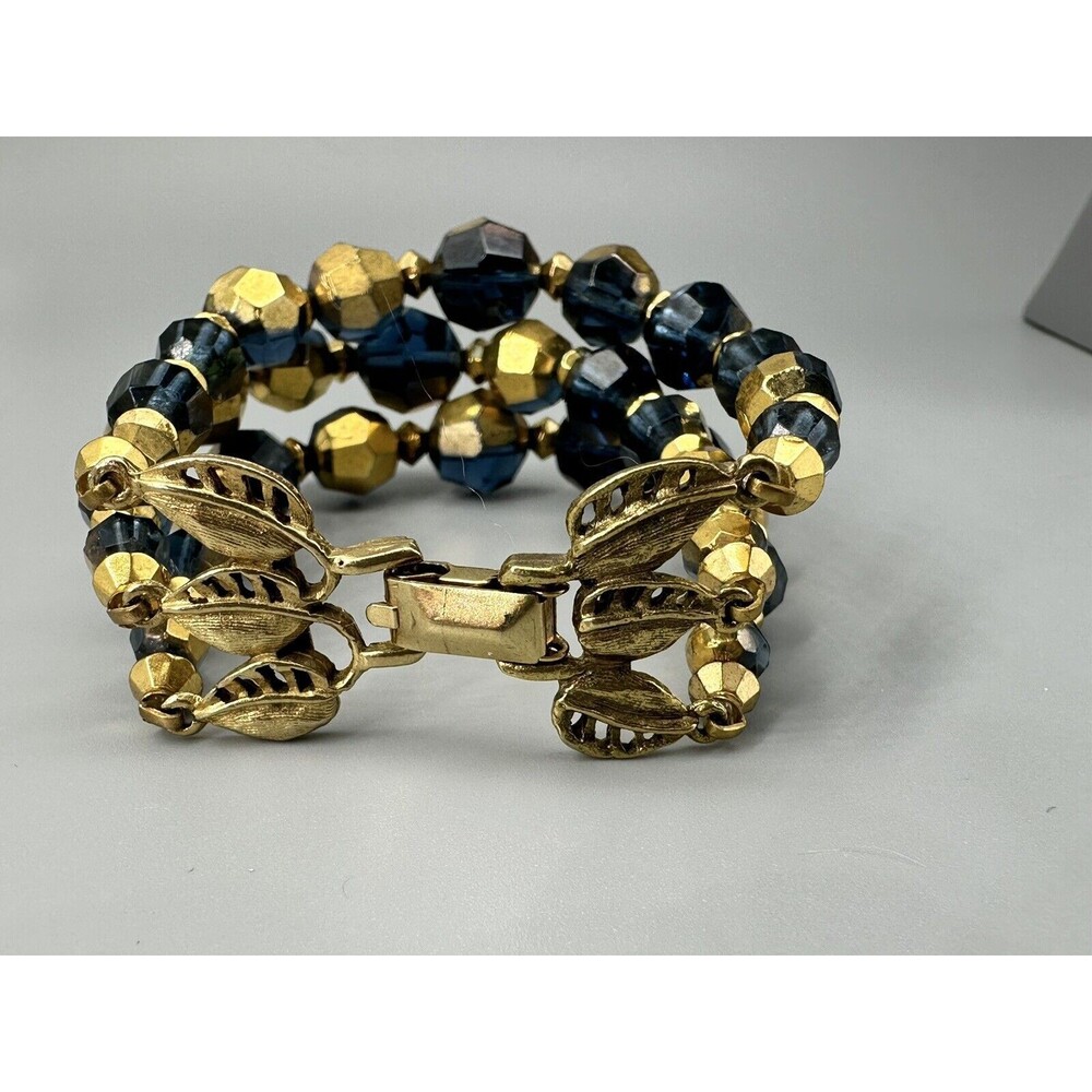 Deauville Triple Strand Gold & Blue Faceted Bead Bracelet